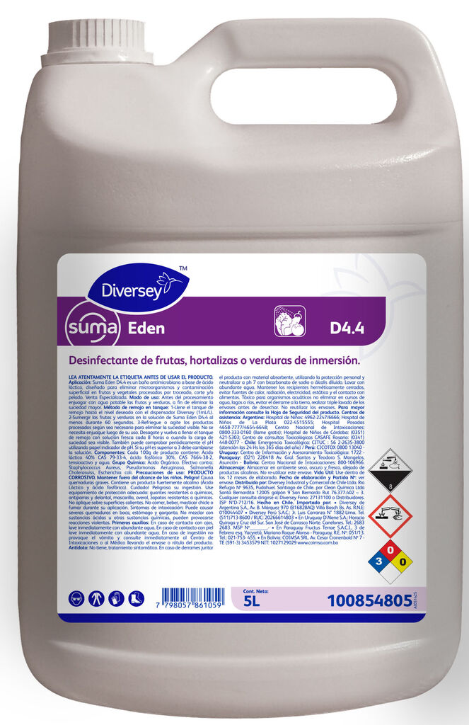 SUMA EDEN D4.4 4x5L - DESINFECTANTE DE FRUTAS Y VERDURAS